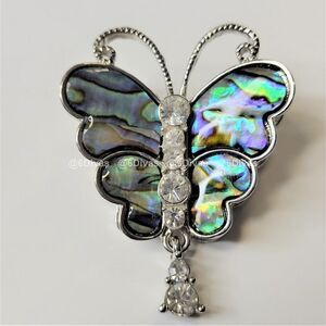 𝅺ABALONE Colored Butterfly Pendant Brooch Necklace - NWOT